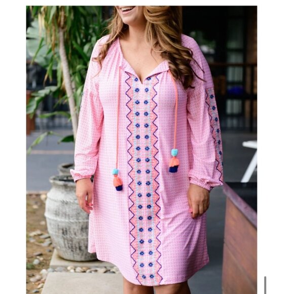 Cabana Life Tunic Dress Womens Size Large New PInk Nylon Blend w/ Tassels New - Picture 3 of 14